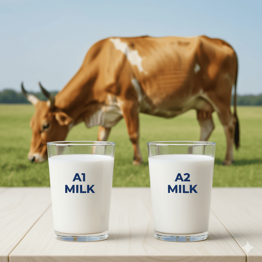 A2 vs A1 milk difference with Gir cow in background