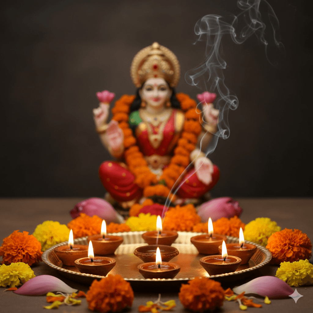 Lit ghee diya with pooja ghee for rituals