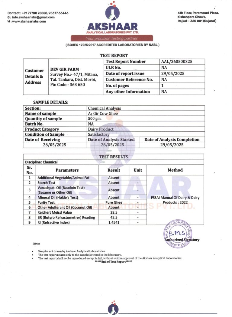 a2 ghee certificate