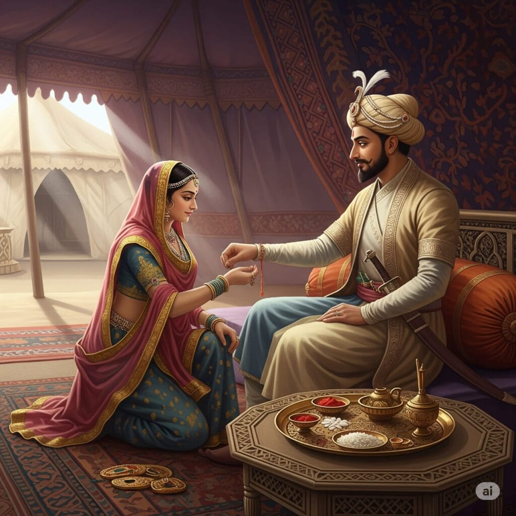 Rani Karnavati ties rakhi to Humayu and celebrates rakha bandhan