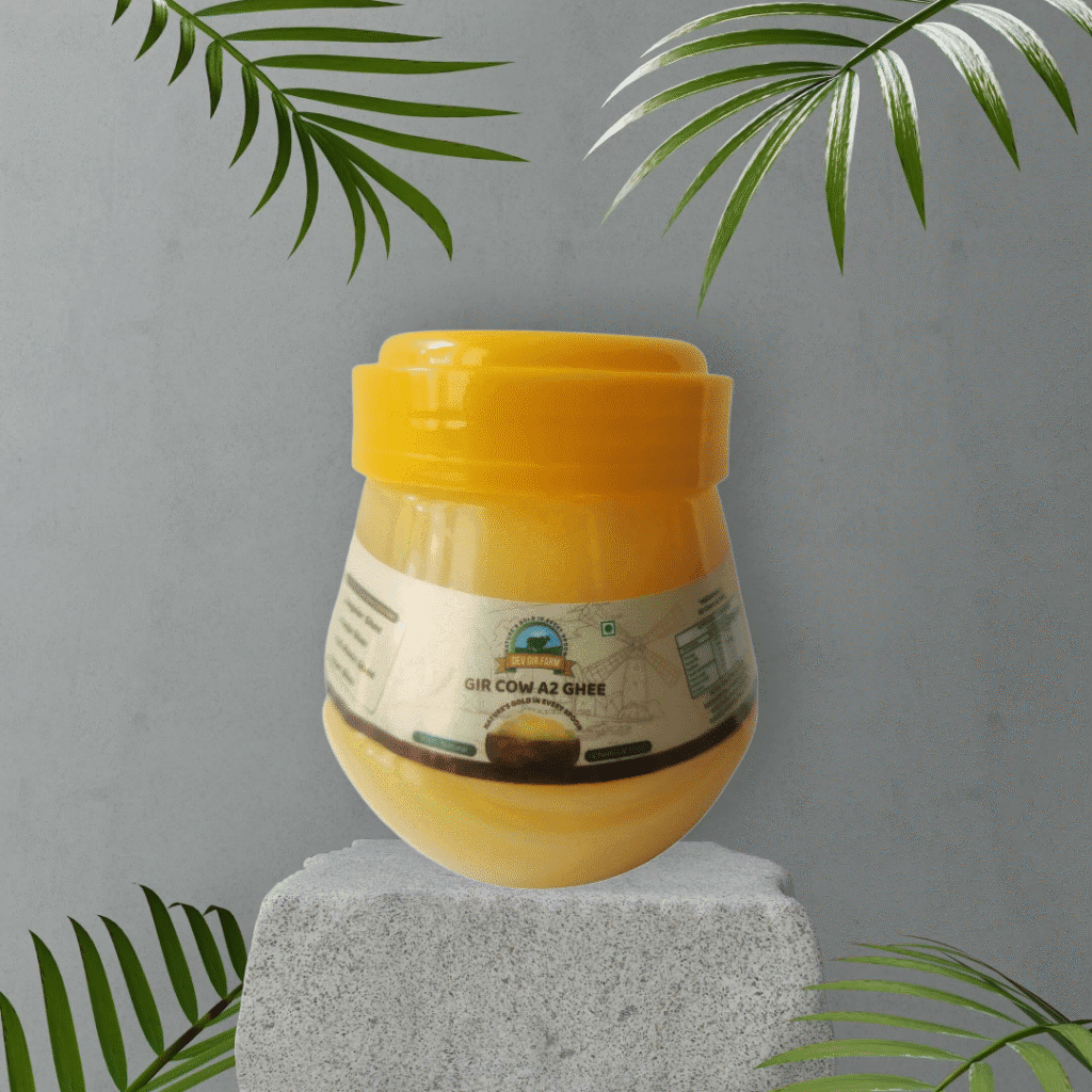 “Pure A2 Gir Cow Ghee jar used for puja offerings”