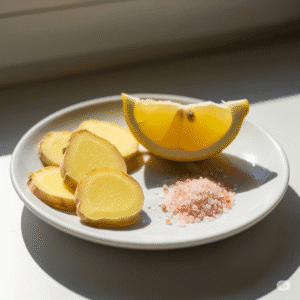 Fresh Ginger with lemon and salt for stimulating digestion