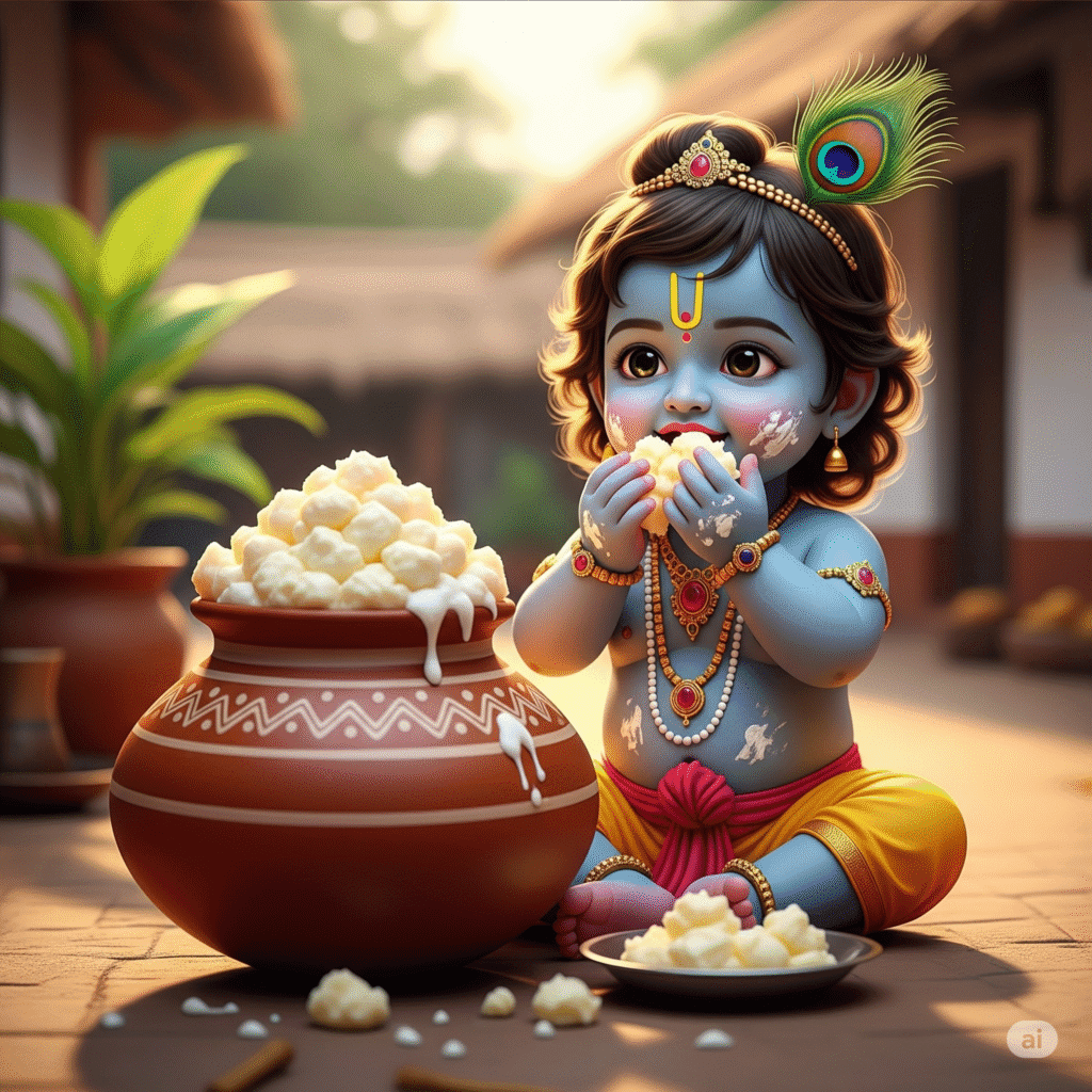 Lord Krishna idol with a butter pot