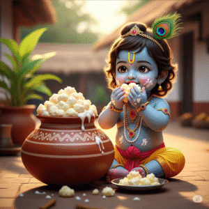 Lord Krishna idol with a butter pot