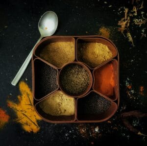 Cumin, turmeric and hing Ayurvedic digestive spices
